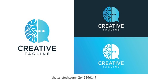 Brain Logo, combination of brain and technology freedom symbol, flat design logo template, vector illustration