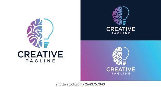 Brain Logo, combination of brain and technology freedom symbol, flat design logo template, vector illustration