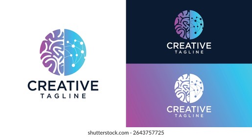 Brain Logo, combination of brain and technology freedom symbol, flat design logo template, vector illustration