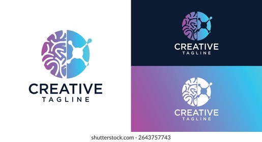 Brain Logo, combination of brain and technology freedom symbol, flat design logo template, vector illustration