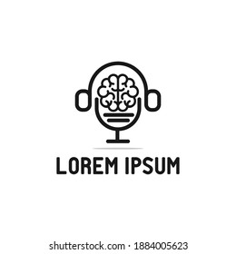 brain logo concept with podcast and earphone idea logotype illustration icon symbol sign