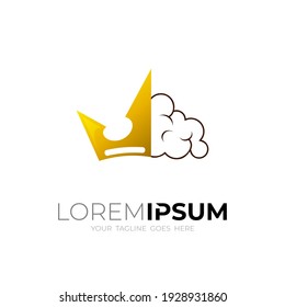 Brain logo with crown design combination, gold icons, luxury logo template