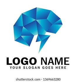 Brain logo with crystal diamond style, polygonal design, illustration of the brain smart symbol and lots of ideas 