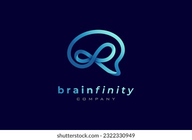 Diseño del logotipo cerebral, combinación de iconos con infinito, plantilla de logotipo de diseño plano, ilustración vectorial