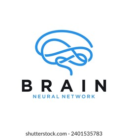 Brain logo design, brain with infinity icon combination, flat design logo template, vector illustration