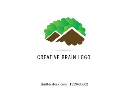 Brain Logo Design Template Elements With Home Icons, and Green color