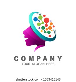 brain logo with face icon , colorful logo