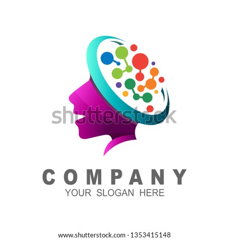 brain logo with face icon , colorful logo