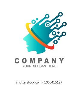 brain logo with face icon , technology and brain 