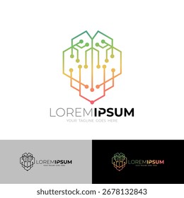 brain logo a future technology with striped style, simple design