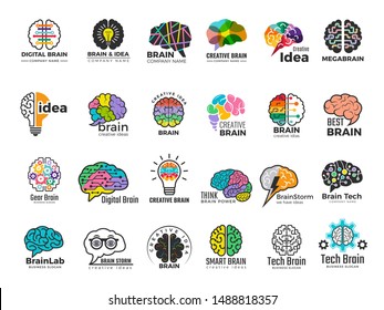 Brain Logo. Genius And Technology Smart Mind Business Concept Identity Vector Colored Symbols