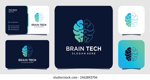 Brain logo with gradient technology concept, computer, modern, smart, Premium Vector