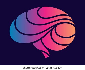 Logo des Gehirns. Vorlage von Digitalsymbolen für Wissenschaftsinnovation, maschinelles Lernen oder KI. Psychologie psychische Gesundheit oder Entwicklung neuer Technologien. Vektorgrafik Hirnfarbe Silhouette auf dunklem Hintergrund