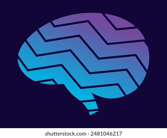 Brain logo icon. Digital symbol template of science innovation, machine learning or ai. Psychology mental health or new technology development. Vector brain color silhouette on dark background