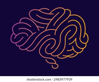 Brain logo icon. Digital symbol template of science innovation, machine learning or ai. Psychology mental health or new technology development. Vector brain color silhouette on dark background