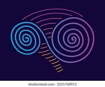 Ícone do logotipo do cérebro. Modelo de símbolo digital de inovação científica, aprendizagem de máquina ou ia. Psicologia saúde mental ou desenvolvimento de novas tecnologias. Silhueta de cor do cérebro vetorial no fundo escuro