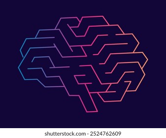 Brain logo icon. Digital symbol template of science innovation, machine learning or ai. Psychology mental health or new technology development. Vector brain color silhouette on dark background