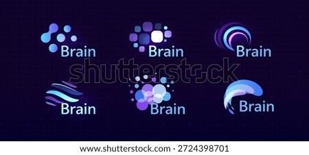 Brain Logo Icon Smart Digital Transformation Symbol AI Artificial Intelligence Computer Neural Science Research Technology. Abstract Creative Future Brains Set Logos Purple Color. Vector Illustration