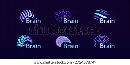 Brain Logo Icon Smart Digital Transformation Symbol AI Artificial Intelligence Computer Neural Science Research Technology. Abstract Creative Future Brains Set Logos Purple Color. Vector Illustration