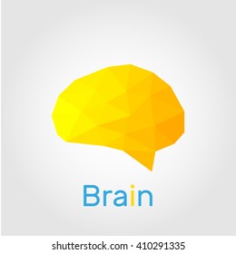Brain Logo illustration. Brain orange color polygon design. Modern vector low poly design.