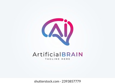 Brain Logo, brain with letter AI combination logo with line style, flat design logo template, vector illustration