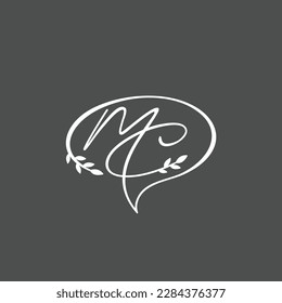 Brain logo with letter M and C concept, with leaf element