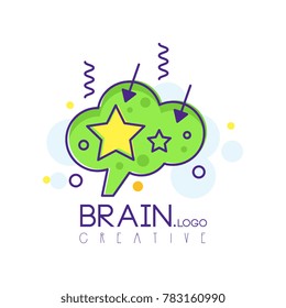 Brain logo in line style with green fill. Intelligence symbol with creative mind. Vector design for corporate identity, infographic, business solution, invention and innovation