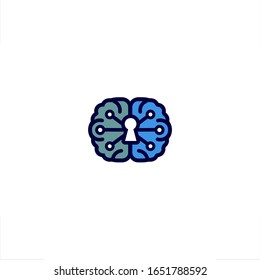 Brain logo lock key neuron security network