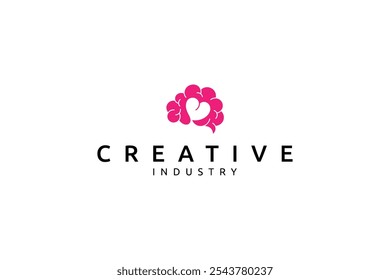brain logo with love symbol in pink flat design style