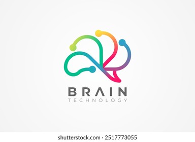 Brain-Logo, modernes Brain-Logo mit bunter Linienführung, flache Design-Logo-Vorlage, Vektorgrafik 