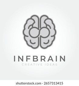 Logotipo do cérebro, logotipo do cérebro moderno com ícone infinito no interior, modelo de logotipo de design plano, ilustração vetorial.