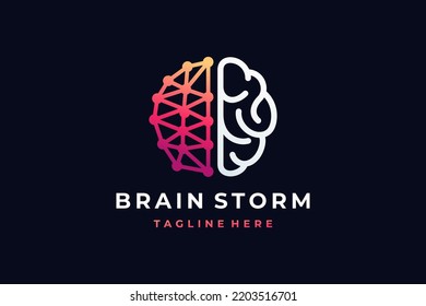 brain logo in network line connection concept