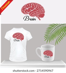 Brain Logo on White Tshirt and Coffee Mug