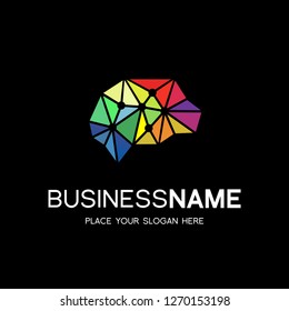 Brain logo with polygon style. Idea concept  and thinking vector. This log is suitable for thinking, business, creativity, brainstrom.