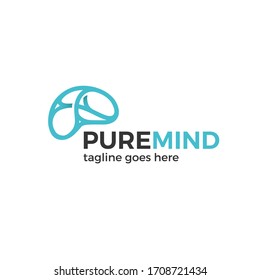 Brain Logo Pure Mind. Vector Psychology Modern Brain Logotype. Think Vector Logo