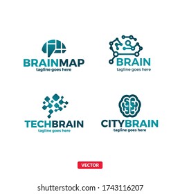 Brain Logo Set. Brain Connect Web Science Mind Smart Logo