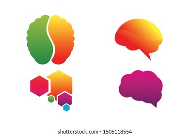 brain logo set icon vector