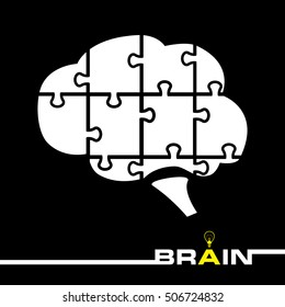 Brain Logo silhouette in black. Brain in the form of a puzzle. Stock vector. Flat design. 
