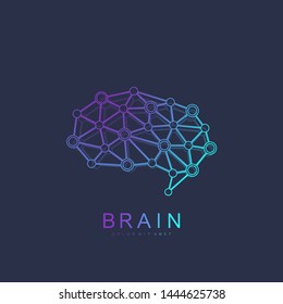 Brain Logo silhouette design vector template with connected lines and dots. Artificial Intelligence Logo. Brainstorm think idea Logotype symbol icon concept.