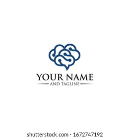 Brain Logo silhouette design vector template linear style. Brainstorm think idea Logotype concept outline icon.