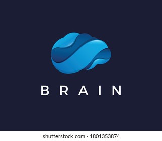 Brain Logo silhouette design vector template. Think idea concept. Brainstorm power thinking brain Logotype icon Logo.