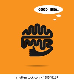 Brain logo silhouette design vector template.The best idea sign.Good idea logo.Brain and hand sign.Think idea concept.Education and business logotype concept.Vector logo design template