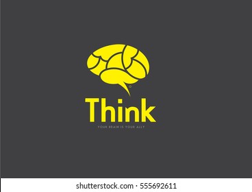 Brain Logo silhouette design vector template. Think idea concept. Brainstorm power thinking brain Logotype icon .