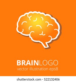 Brain logo silhouette on orange background. Top view. Vector human brain anatomy in flat style. 