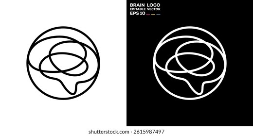 Brain logo with simple line style. Smart, technology, creative. Vector icon symbol design template EPS 10.