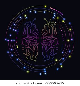 Logo del cerebro, símbolo. Concepto tecnológico. Ilustración del vector