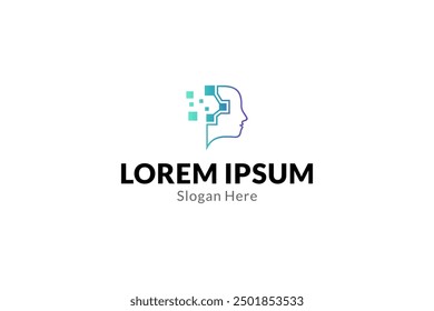 brain logo with technology combination in flat design style