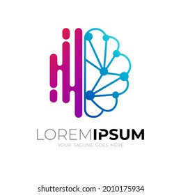 Brain logo and technology design combination, line style