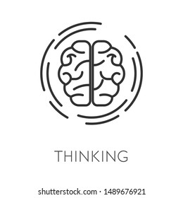 Brain logo, thinking process, startup idea isolated icon vector. Brainstorming and project or plan development, human cerebral organ. Time to think outline emblem, creativity and business solution