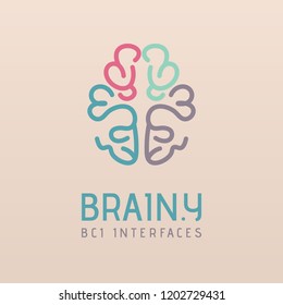 Brain logo. Top view of the brain. Four colors. Gyrus in the brain